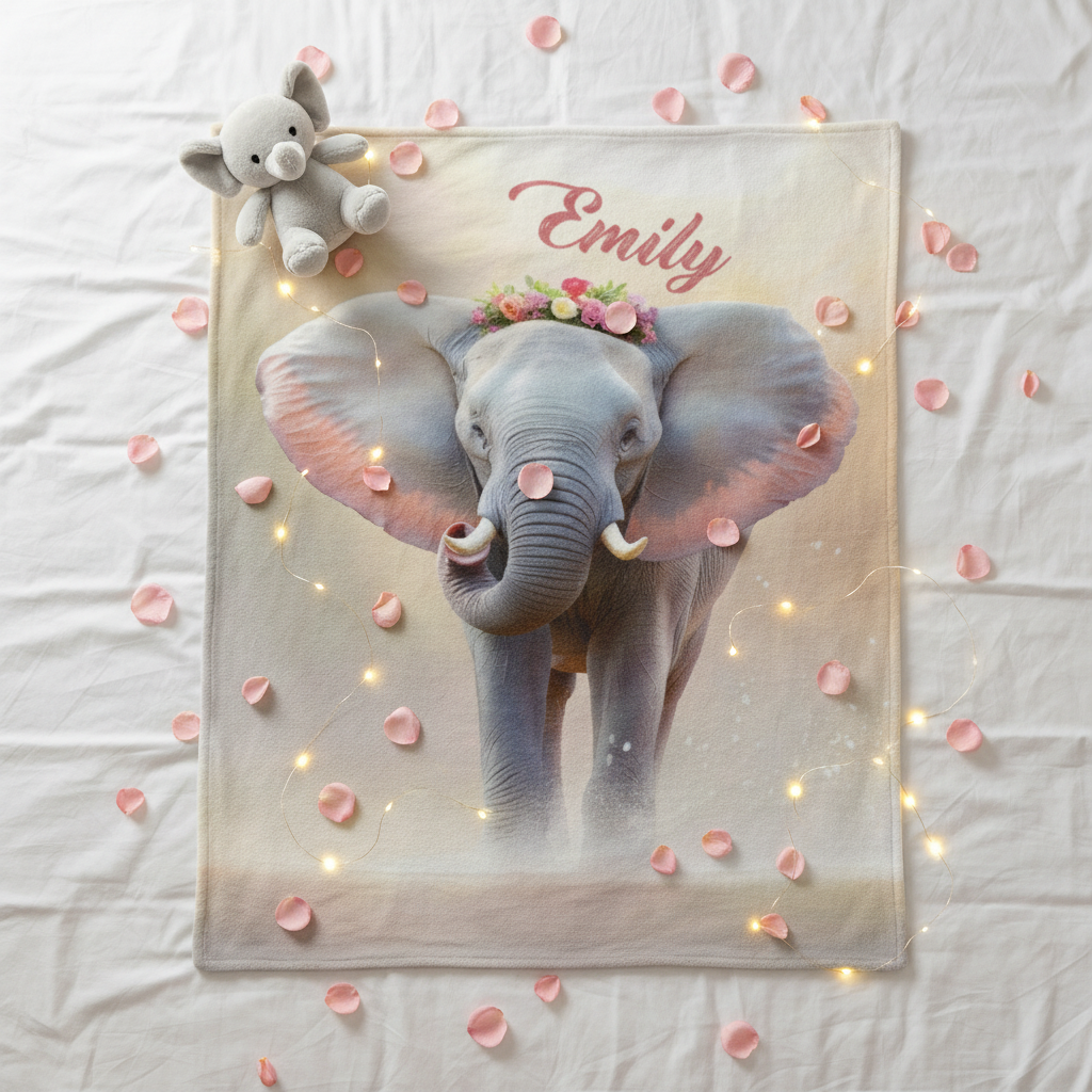 Personalized Elephant Blanket with Name | Custom Girl Gift