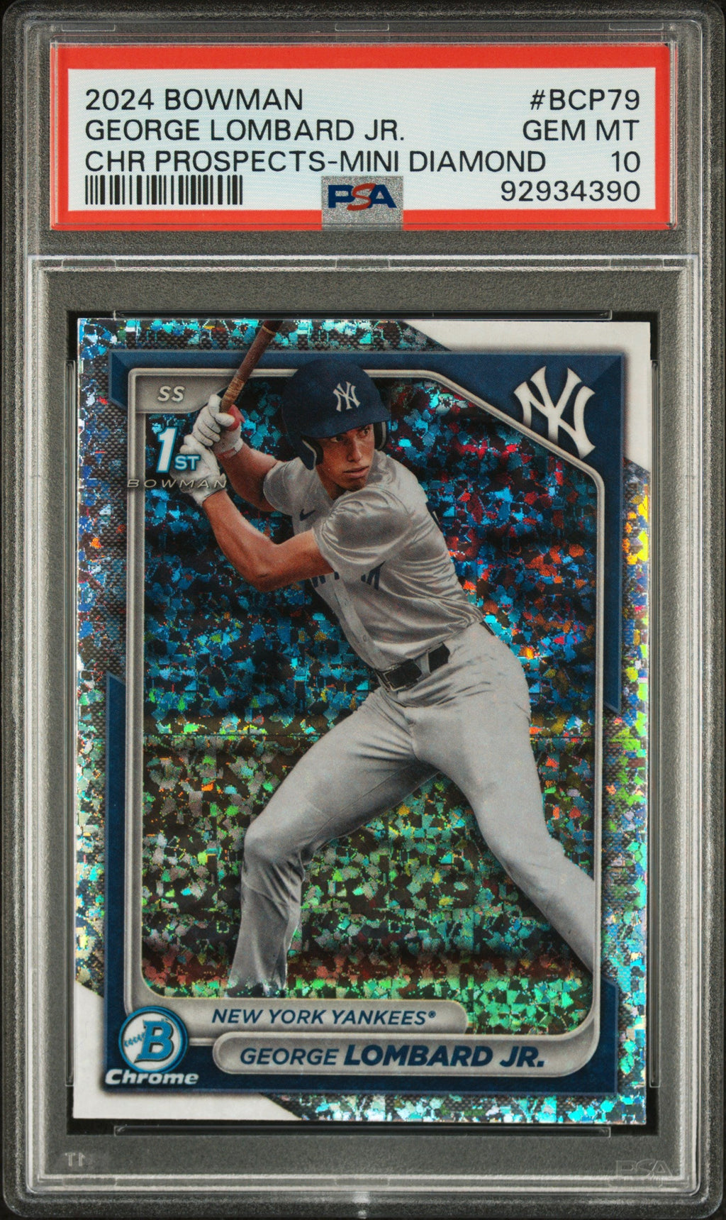 Graded 2024 Topps Bowman George Lombard Jr #BCP79 Chrome Prospects Mini Diamond Rookie RC Baseball Card PSA 10 Gem Mint