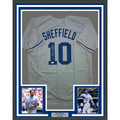 Framed Autographed/Signed Gary Sheffield 35x39 Los Angeles LA Grey Baseball Jersey JSA COA