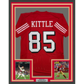 Framed Autographed/Signed George Kittle 35x39 San Francisco Red Alternate Football Jersey Beckett BAS COA