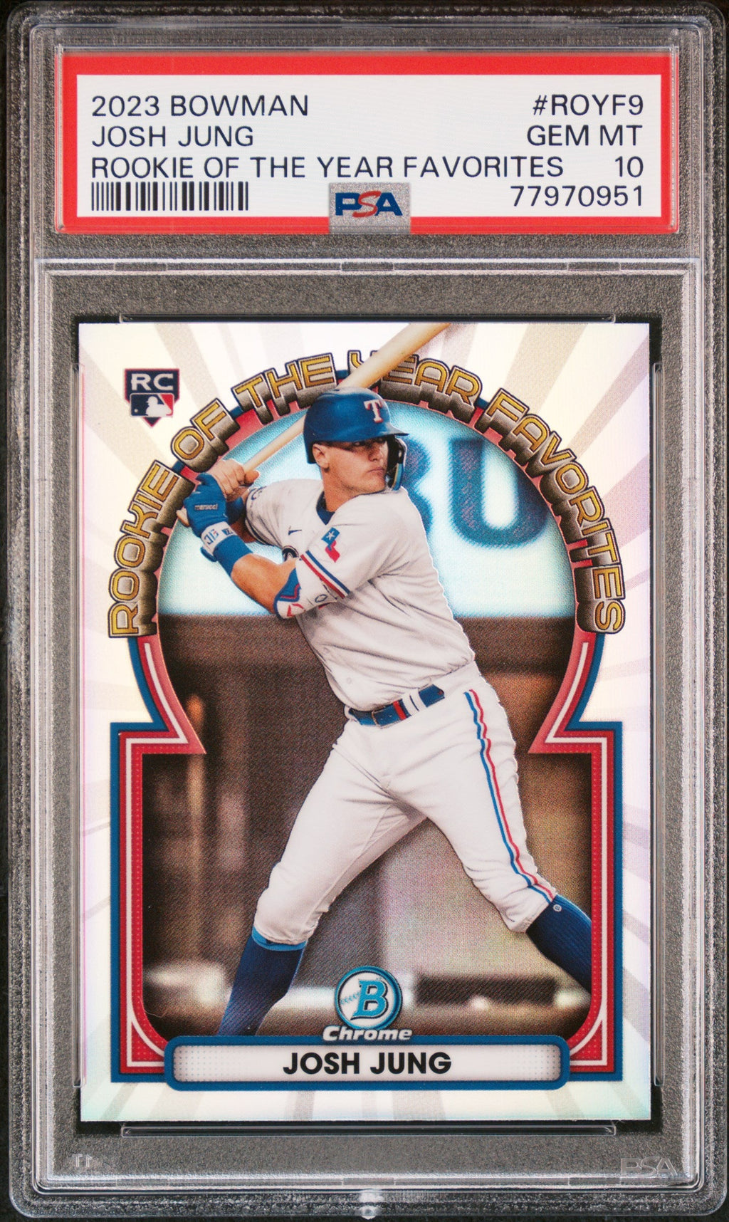 Graded 2023 Topps Bowman Josh Jung #ROYF9 Rookie of the Year Favorites Rookie RC Baseball Card PSA 10 Gem Mint