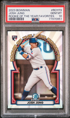 Graded 2023 Topps Bowman Josh Jung #ROYF9 Rookie of the Year Favorites Rookie RC Baseball Card PSA 10 Gem Mint