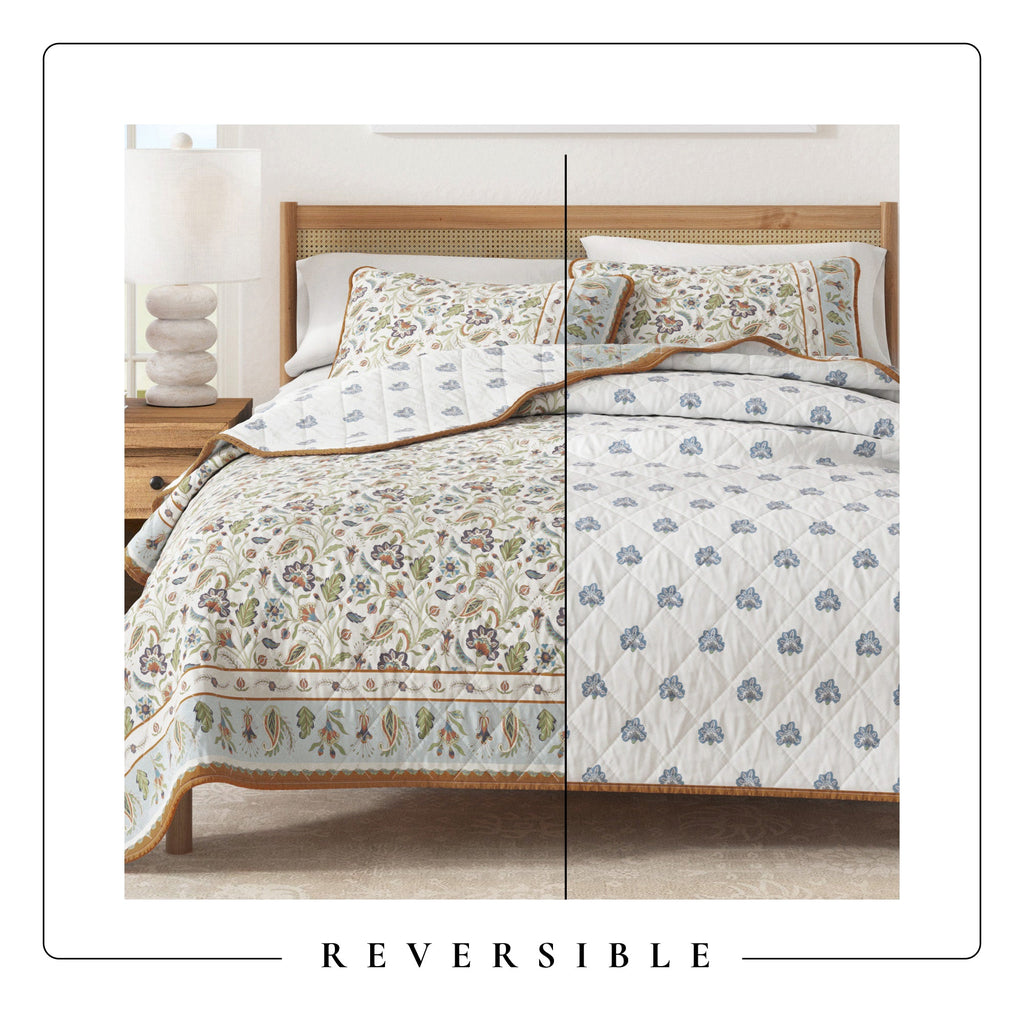 Floral Boho Printed Cotton Quilt Set - Indira Collection