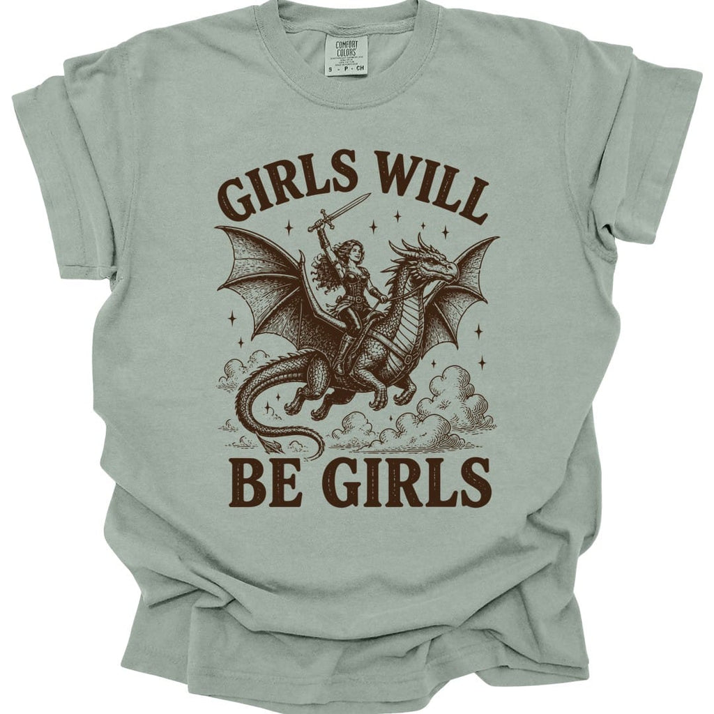 Girls Will Be Girls Riding Dragon T-Shirt - Comfort Colors