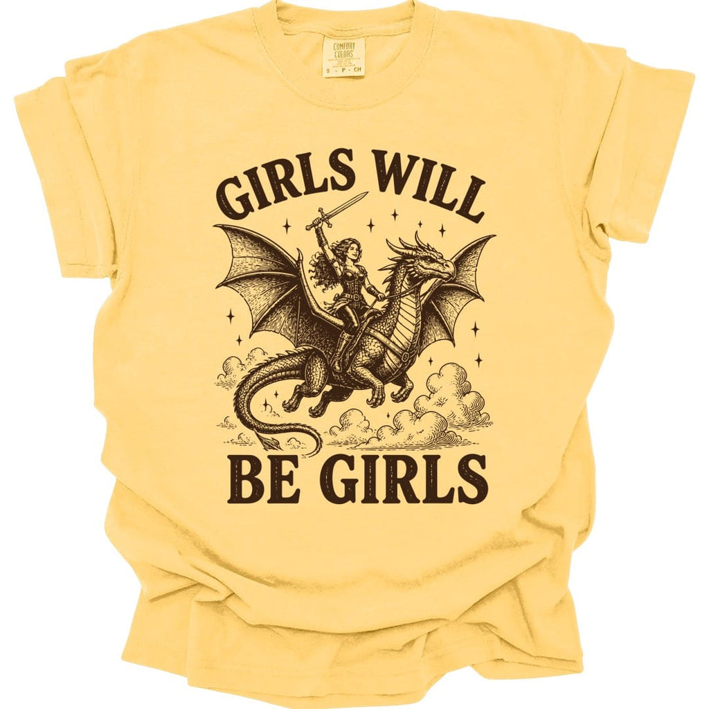 Girls Will Be Girls Riding Dragon T-Shirt - Comfort Colors