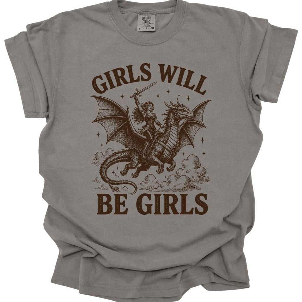 Girls Will Be Girls Riding Dragon T-Shirt - Comfort Colors