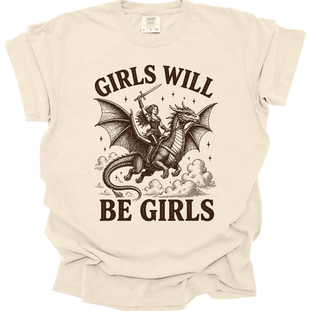 Girls Will Be Girls Riding Dragon T-Shirt - Comfort Colors