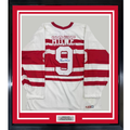 Framed Autographed/Signed Gordie Howe 35x39 Detroit White Hockey Jersey PSA COA
