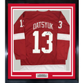 Framed Autographed/Signed Pavel Datsyuk 35x39 Detroit Red Hockey Jersey Beckett BAS COA Holo Only