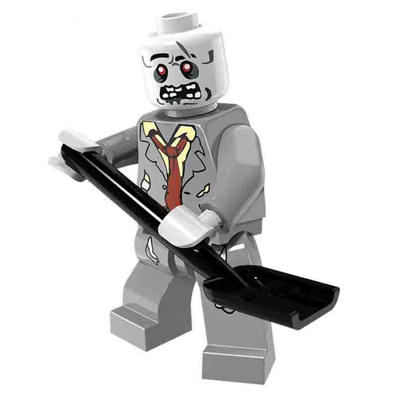 Zombie with Gray suit & shovel Lego Minifigures Custom Horror Toys