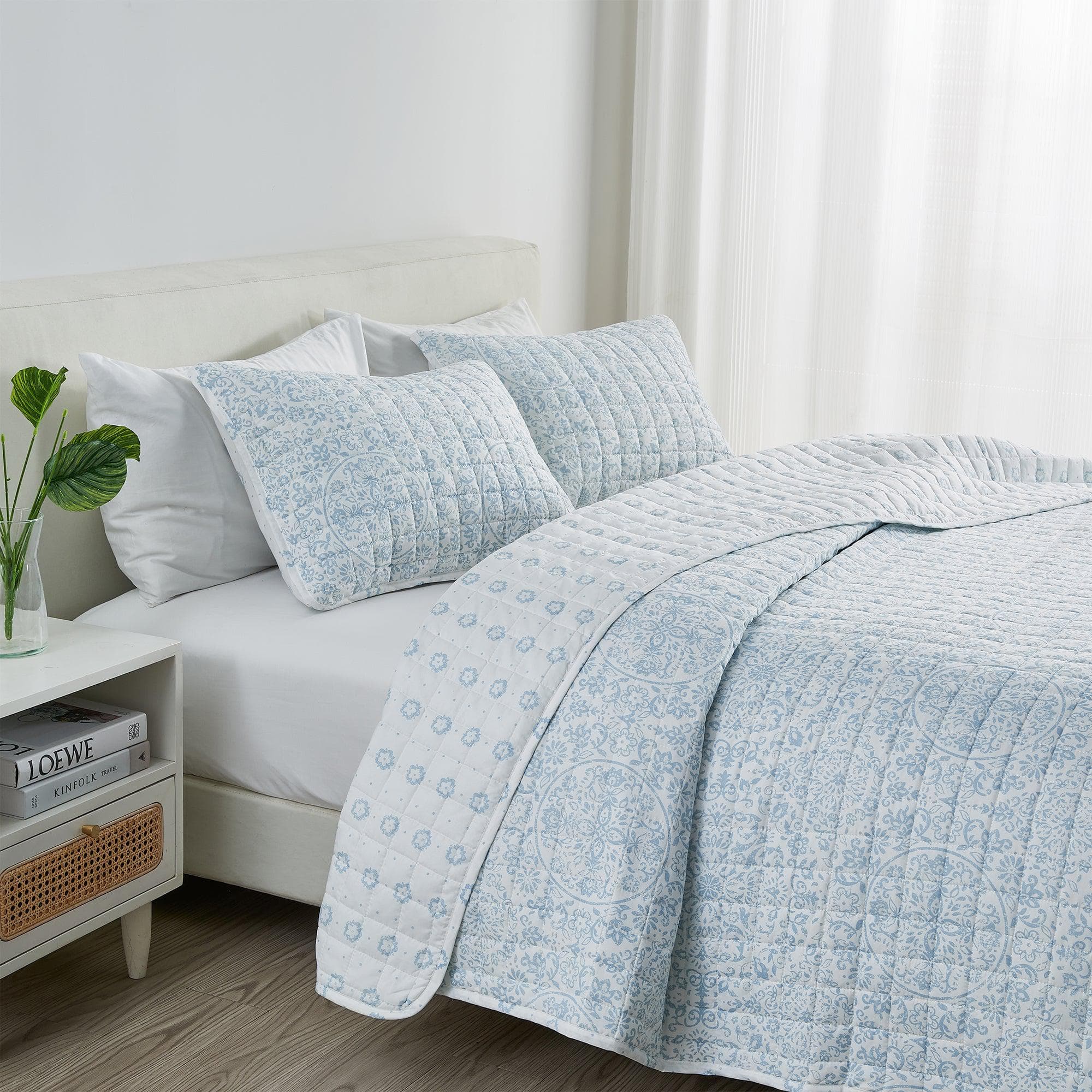 Floral Medallion Printed Microfiber Quilt Set - Kaleigh Collection