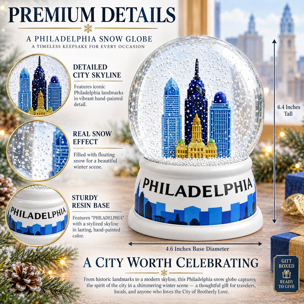 Philadelphia Skyline Glass Water Snow Globe