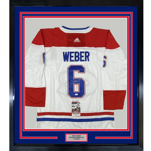 Framed Autographed/Signed Shea Weber 35x39 Montreal White Hockey Jersey JSA COA