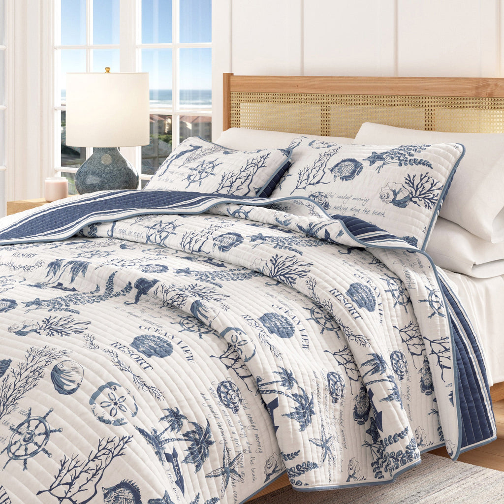 Coastal Printed Cotton Quilt Set - Calypso Collection