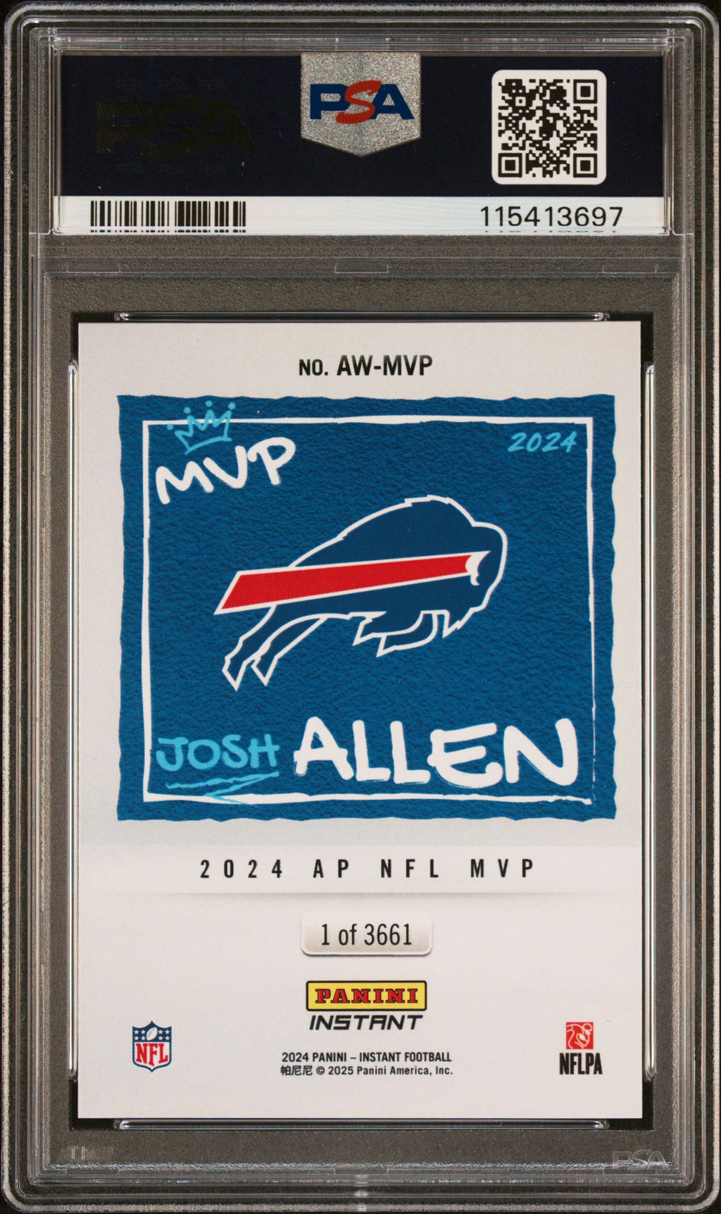 Graded 2024 Panini Instant NFL Josh Allen #MVP Award Winners PSA 10 Gem Mint