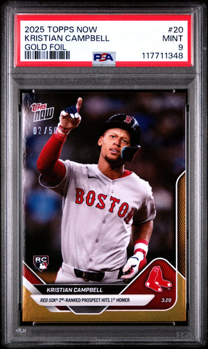 Graded 2025 Topps Now Kristian Campbell #20 Gold Foil /50 Rookie RC Baseball Card PSA 9 Near Mint