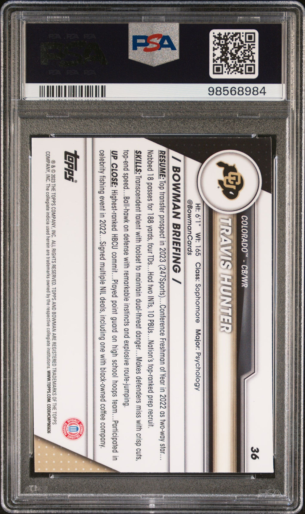 Graded 2023 Topps Bowman U Chrome Travis Hunter #36 Pink Rookie RC Football Card PSA 9 Mint