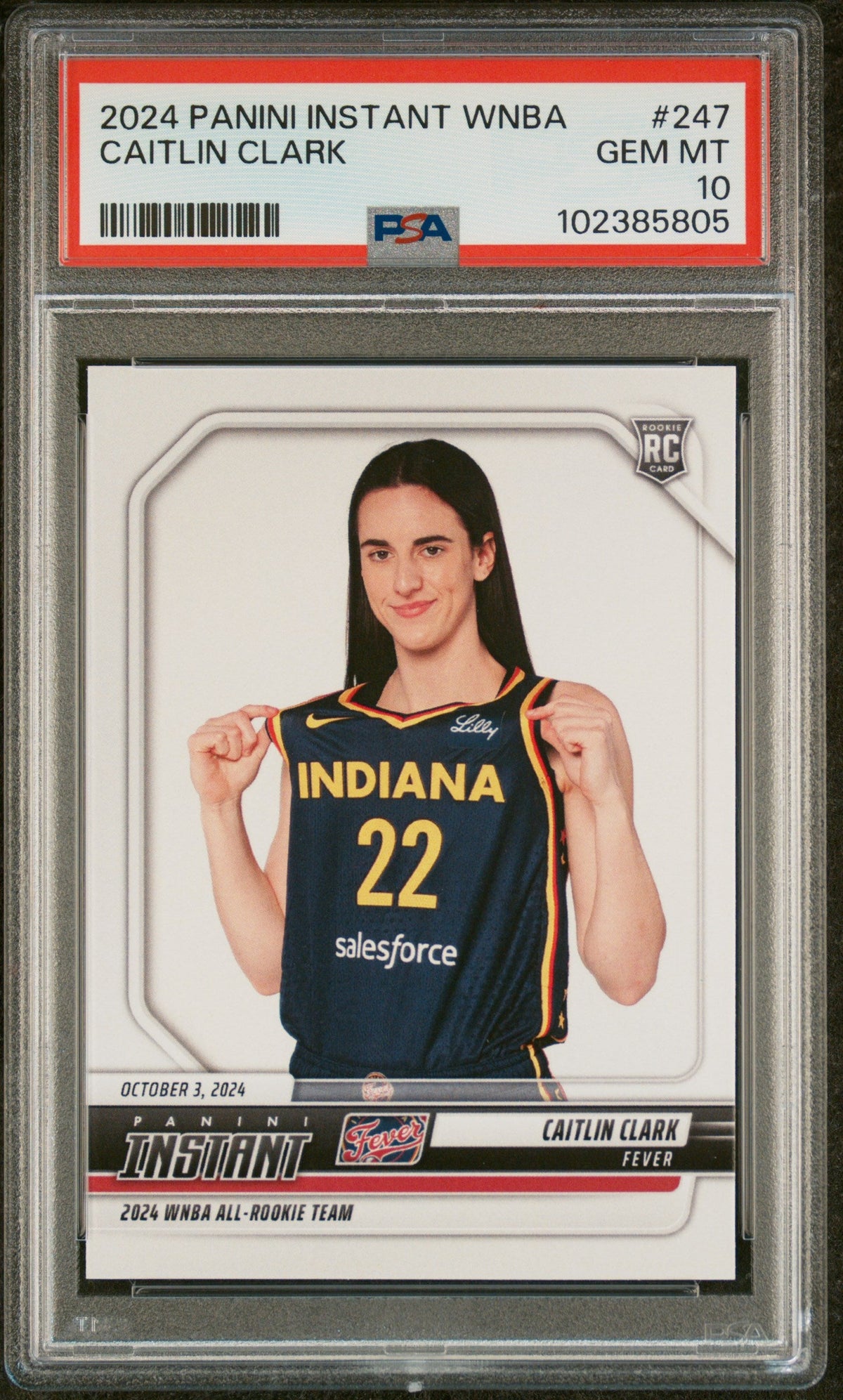 Graded 2024 Panini Instant WNBA Caitlin Clark #247 2024 WNBA All Rookie Team Rookie RC Basketball Card PSA 10 Gem Mint