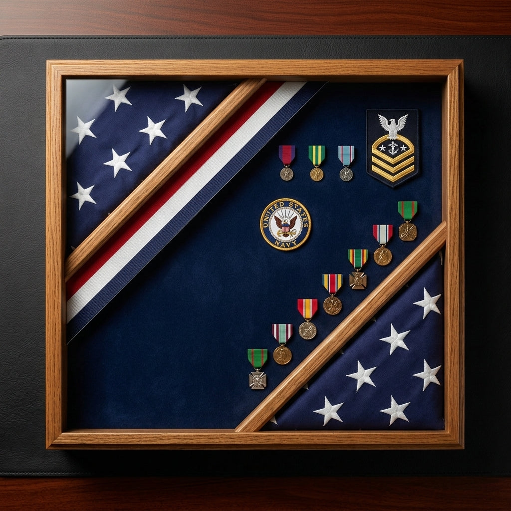 Flag Display Box, Wood Flag Red White and Blue Box - Fit 3' x 5' Flag.