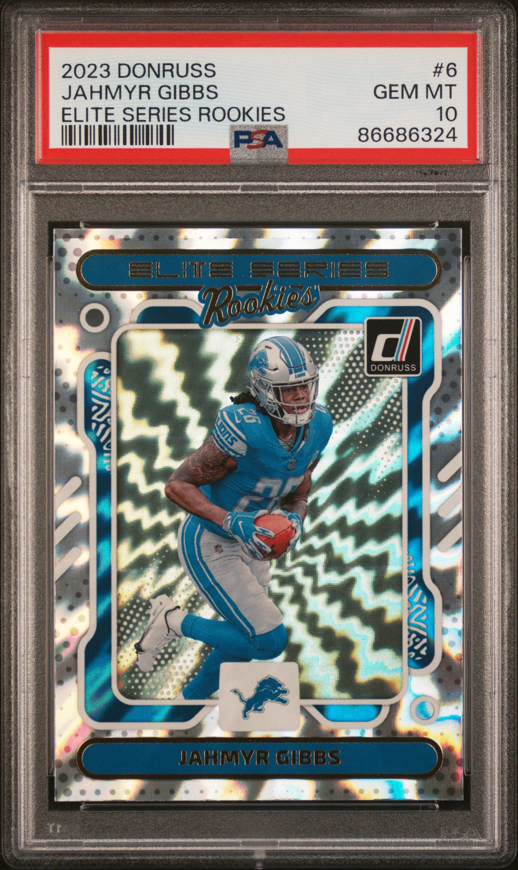 Graded 2023 Panini Donruss Jahmyr Gibbs #6 Elite Series Rookies RC Football Card PSA 10 Gem Mint