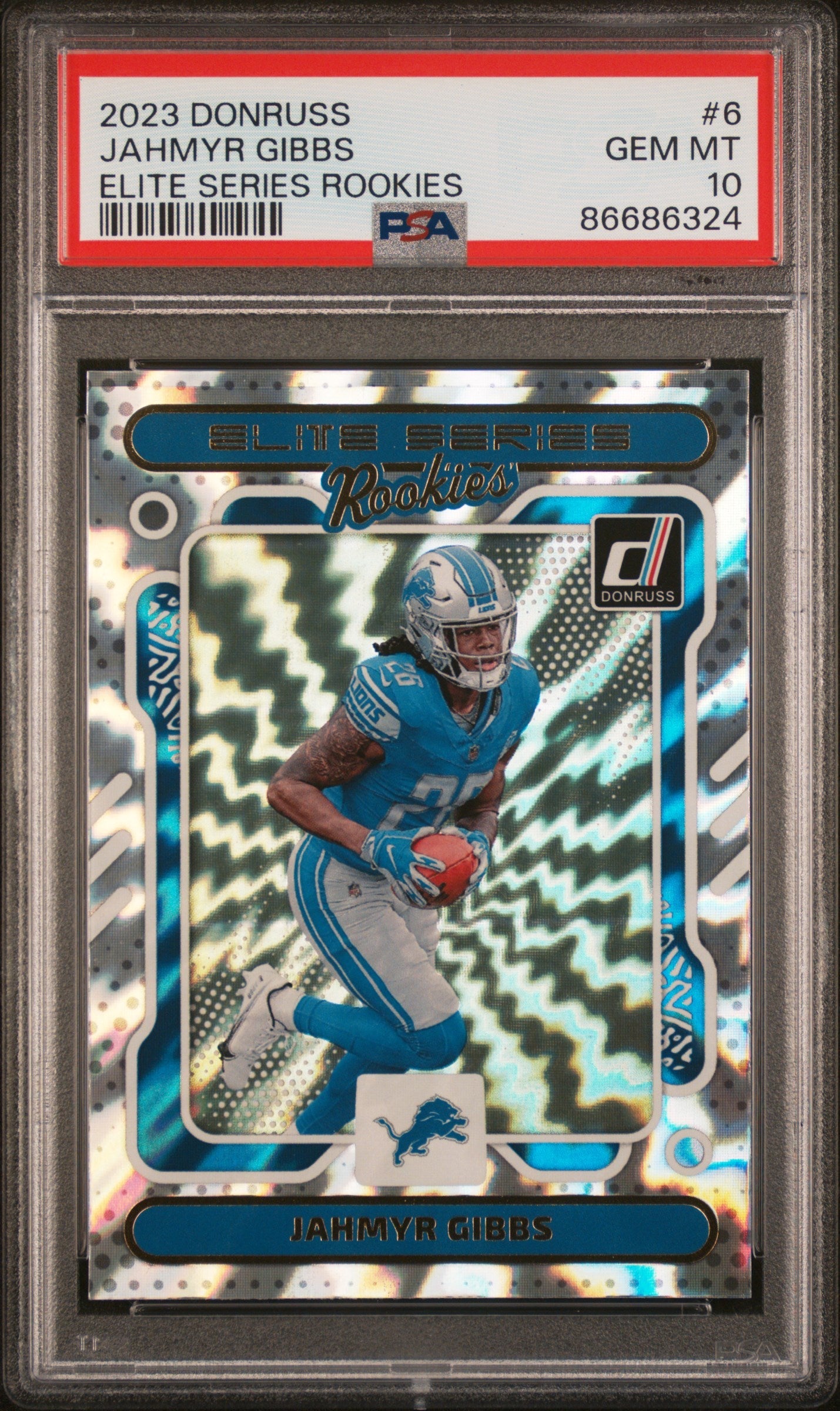 Graded 2023 Panini Donruss Jahmyr Gibbs #6 Elite Series Rookies RC Football Card PSA 10 Gem Mint