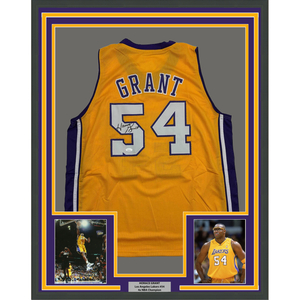Framed Autographed/Signed Horace Grant 35x39 Los Angeles Yellow Basketball Jersey JSA COA