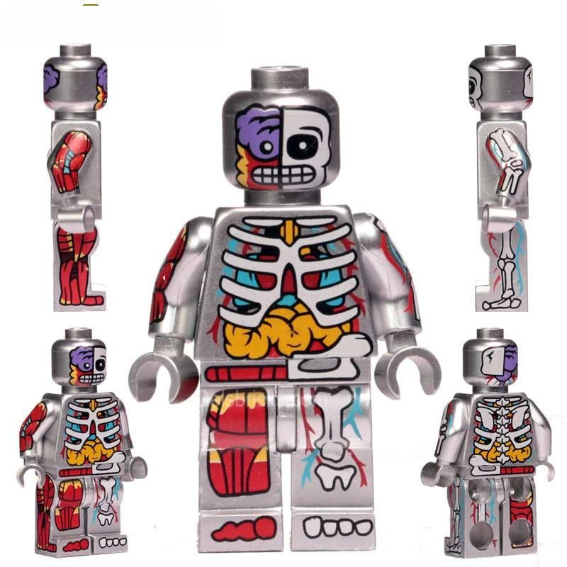 Human Body Guy Visible Anatomy Man Silver Color Minifigure Toy