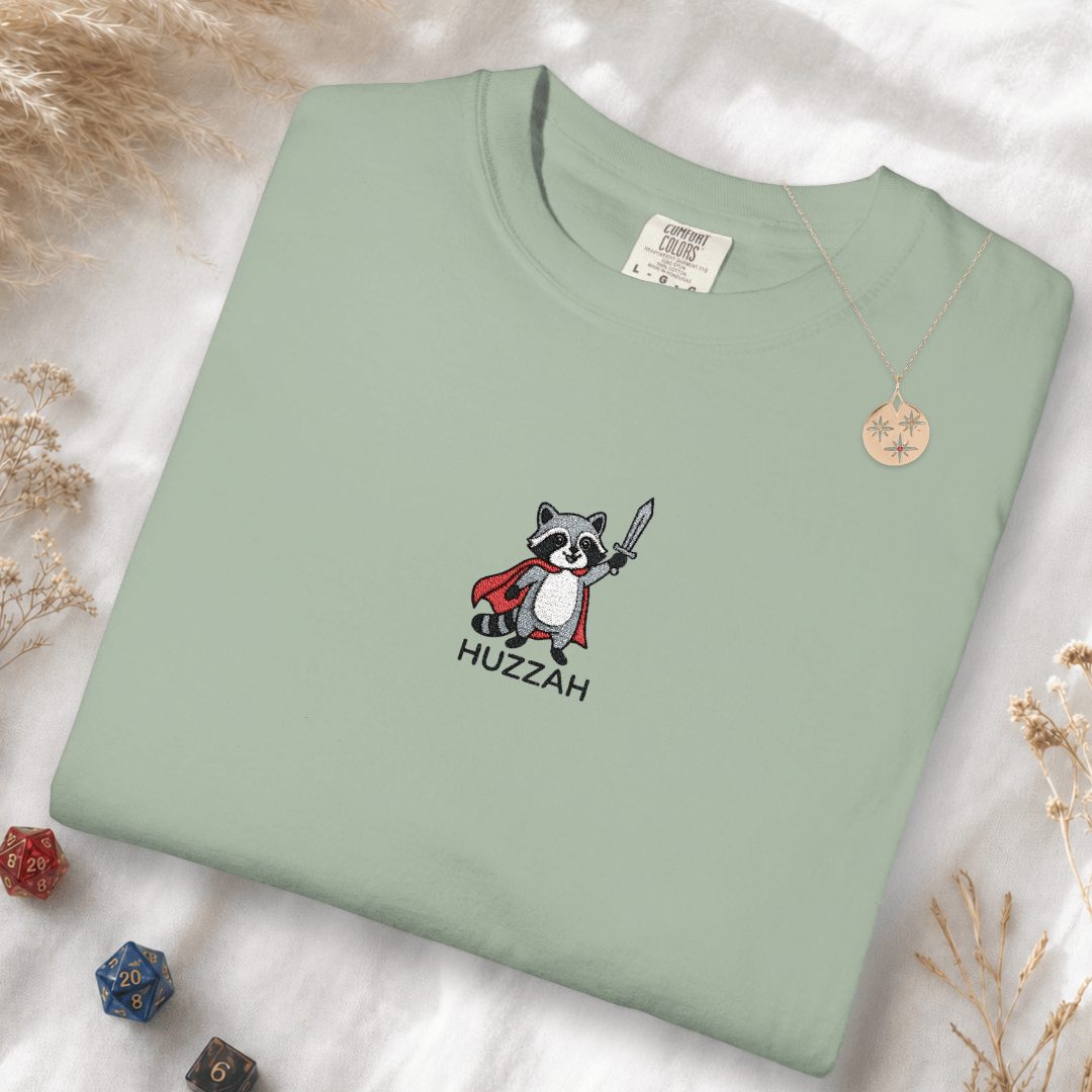 Huzzah Raccoon Embroidery T-Shirt - Comfort Colors