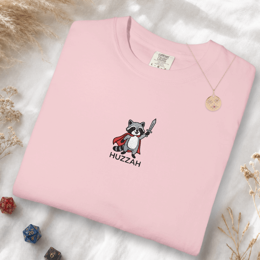 Huzzah Raccoon Embroidery T-Shirt - Comfort Colors