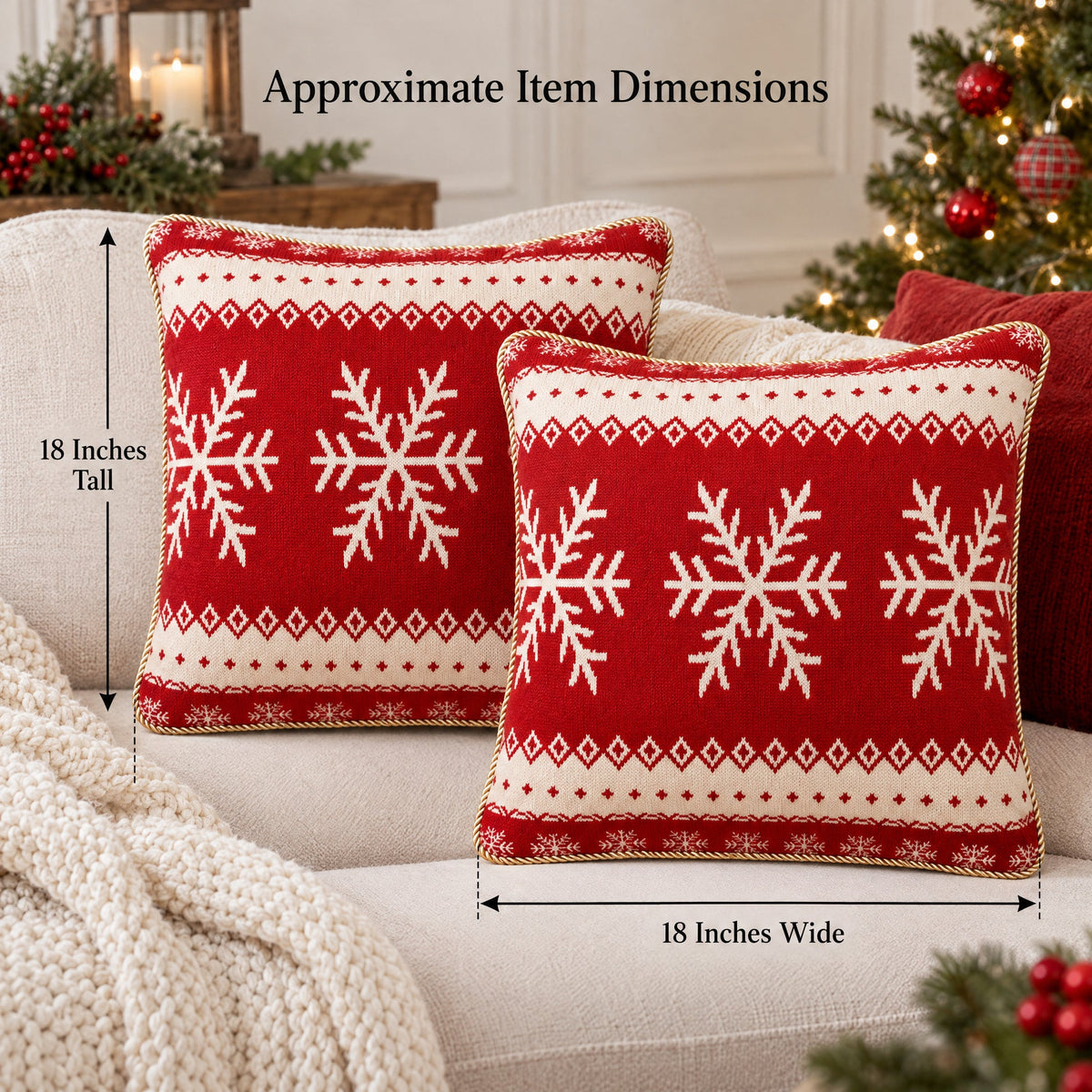 Set of 2 White Snowflakes on Red Christmas Throw Cushion Pillow Covers