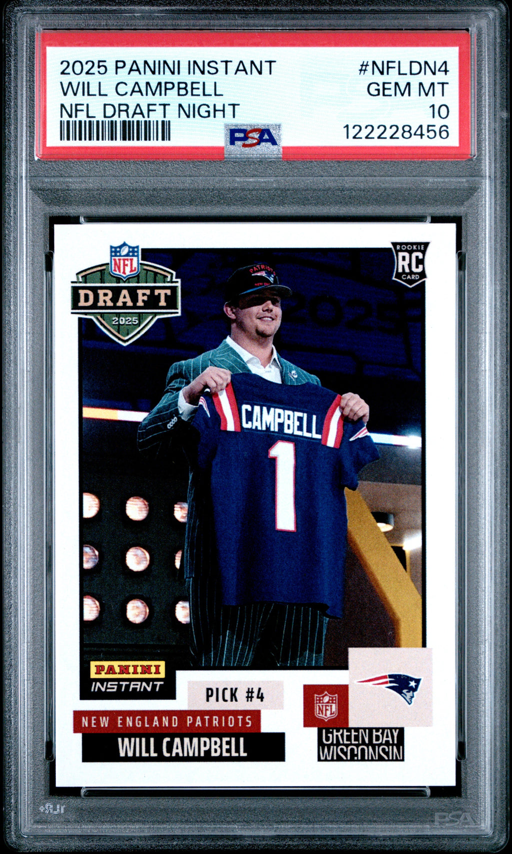 Graded 2025 Panini Instant Will Campbell #NFLDN4 NFL Draft Night Rookie RC Football Card PSA 10 Gem Mint