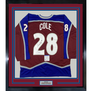 Framed Autographed/Signed Ian Cole 35x39 Colorado Maroon Hockey Jersey PSA/DNA COA