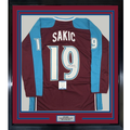 Framed Autographed/Signed Joe Sakic 35x39 Colorado Maroon Hockey Jersey Beckett BAS COA
