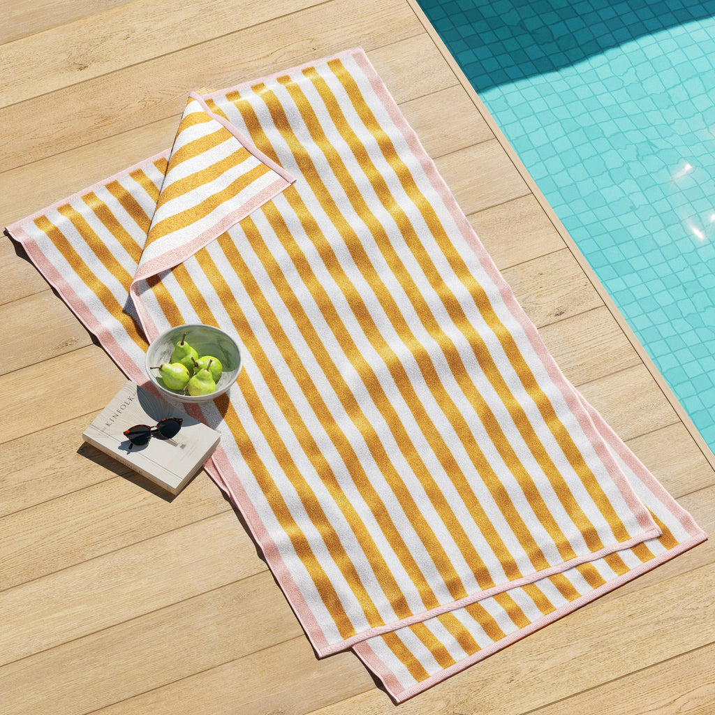 Oversized Striped Border Cabana Beach Towels - Santa Cruz