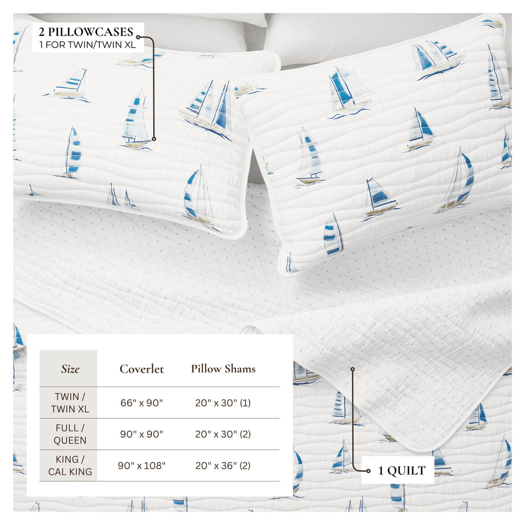 Coastal Blue Sailboat Quilt Set - Marzano Collection
