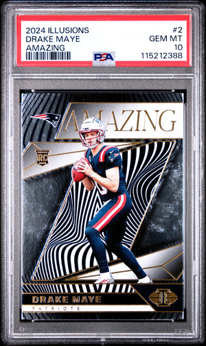 Graded 2024 Panini Illusions Drake Maye #2 Amazing Rookie RC Football Card PSA 10 Gem Mint