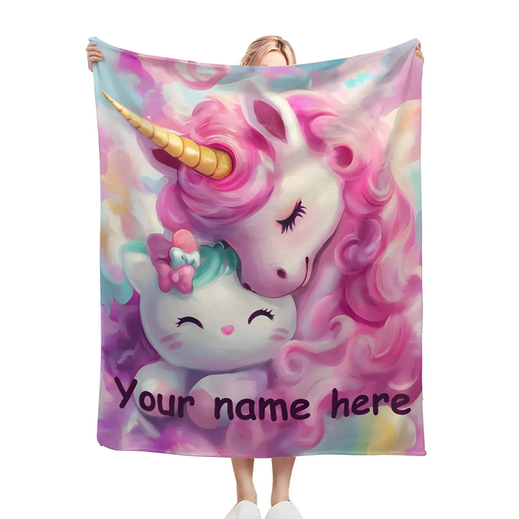 Personalized Unicorn Hello Kitty Fleece Blanket: Custom Name Throw
