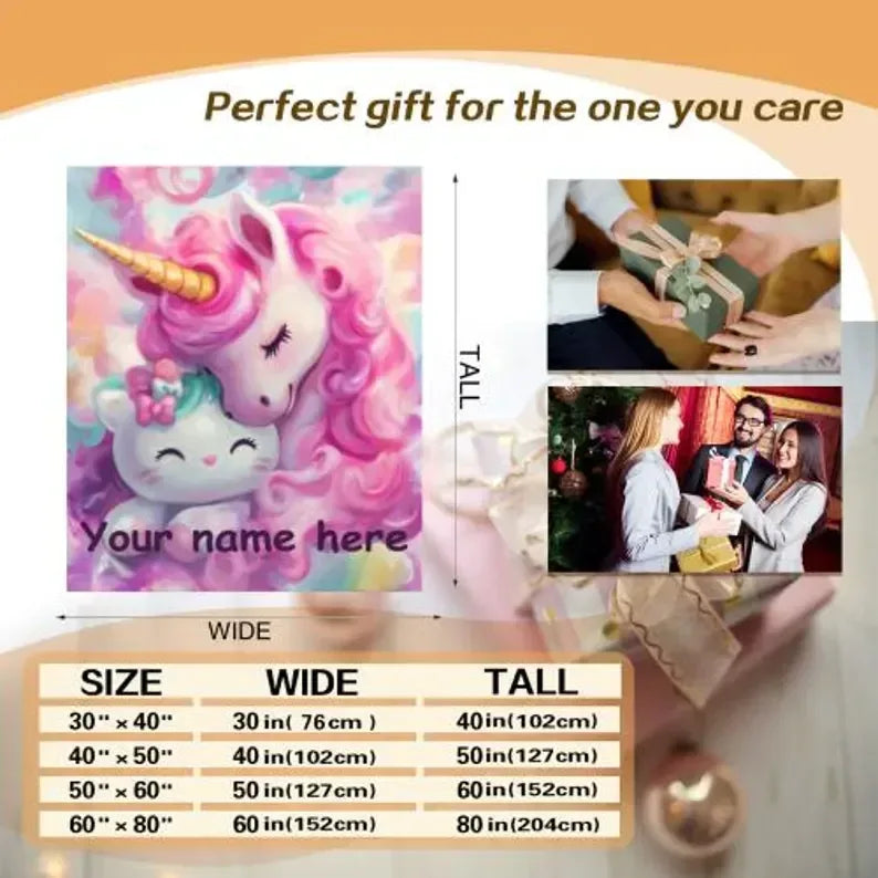 Personalized Unicorn Hello Kitty Fleece Blanket: Custom Name Throw