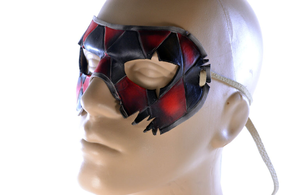Two Face Harlequin Handmade Genuine Leather Mask in Red