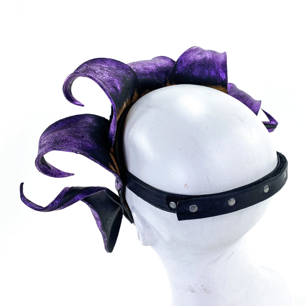 Venetian inspired Jester Mask in Purple and Black - Wearable or Wall Art - Handmade Genuine Leather