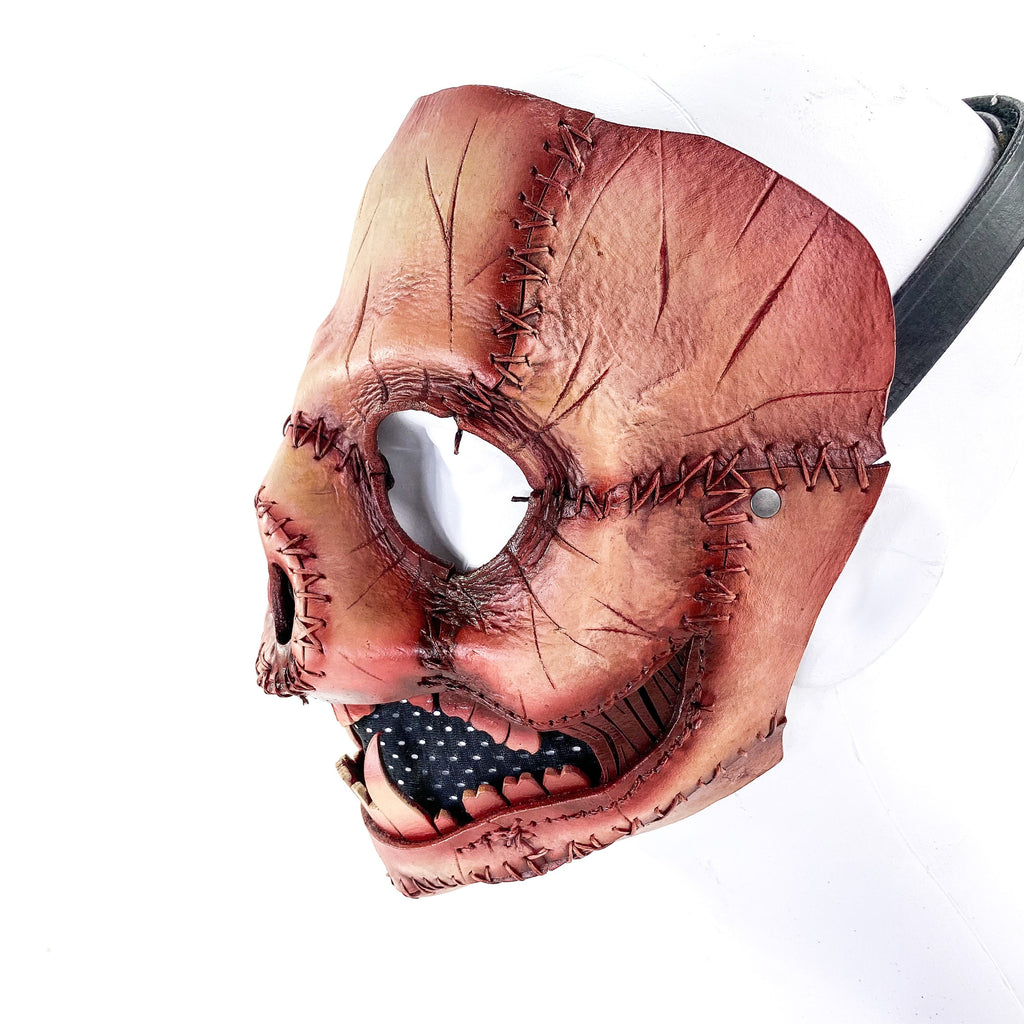 Evil Swine - Genuine Leather Mask - Freshly Butchered Horror Pig  - Handmade Full Face Cover for Halloween or Performance Costume