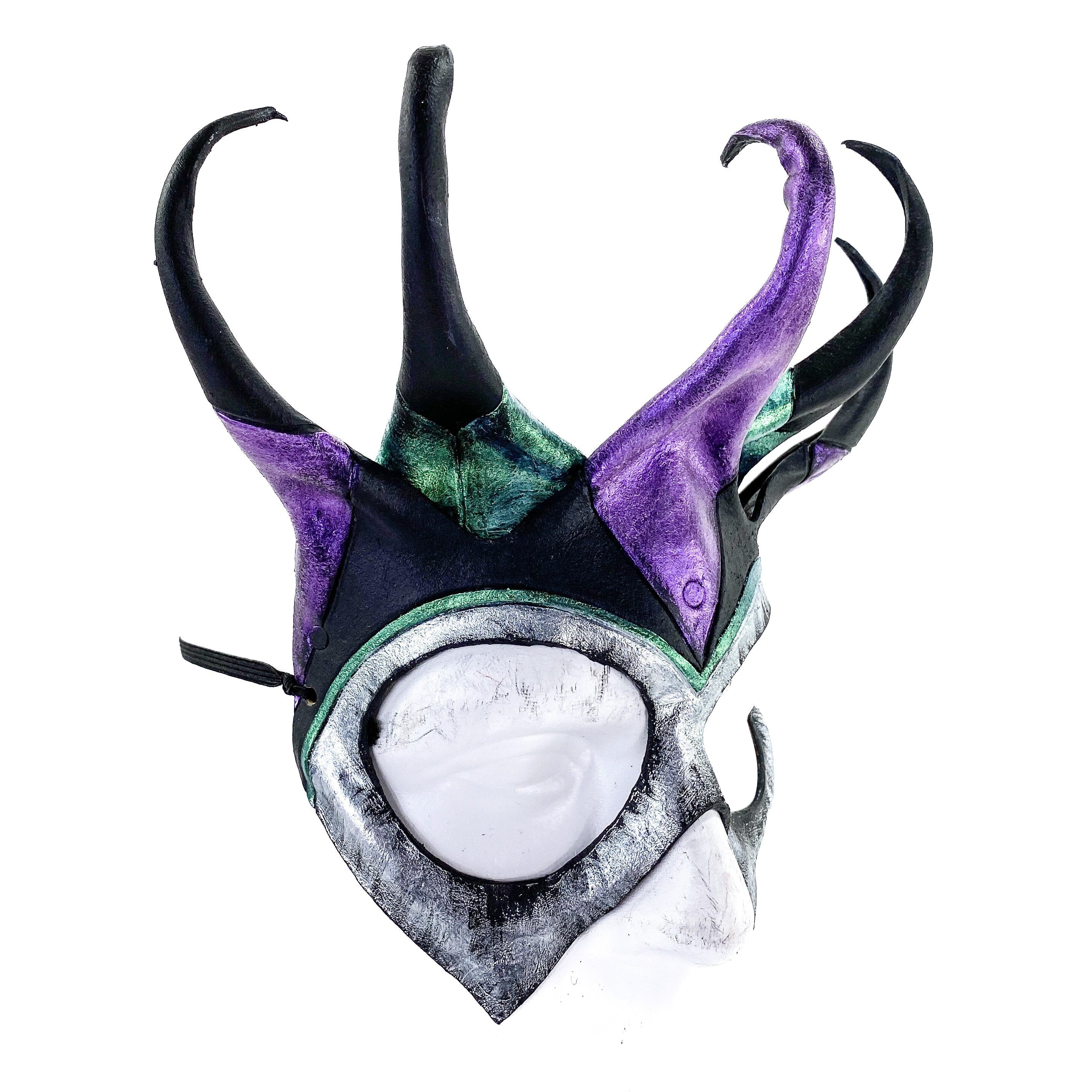 Five Point Jester Eye Mask in Purple and Green - Handmade Genuine Leather