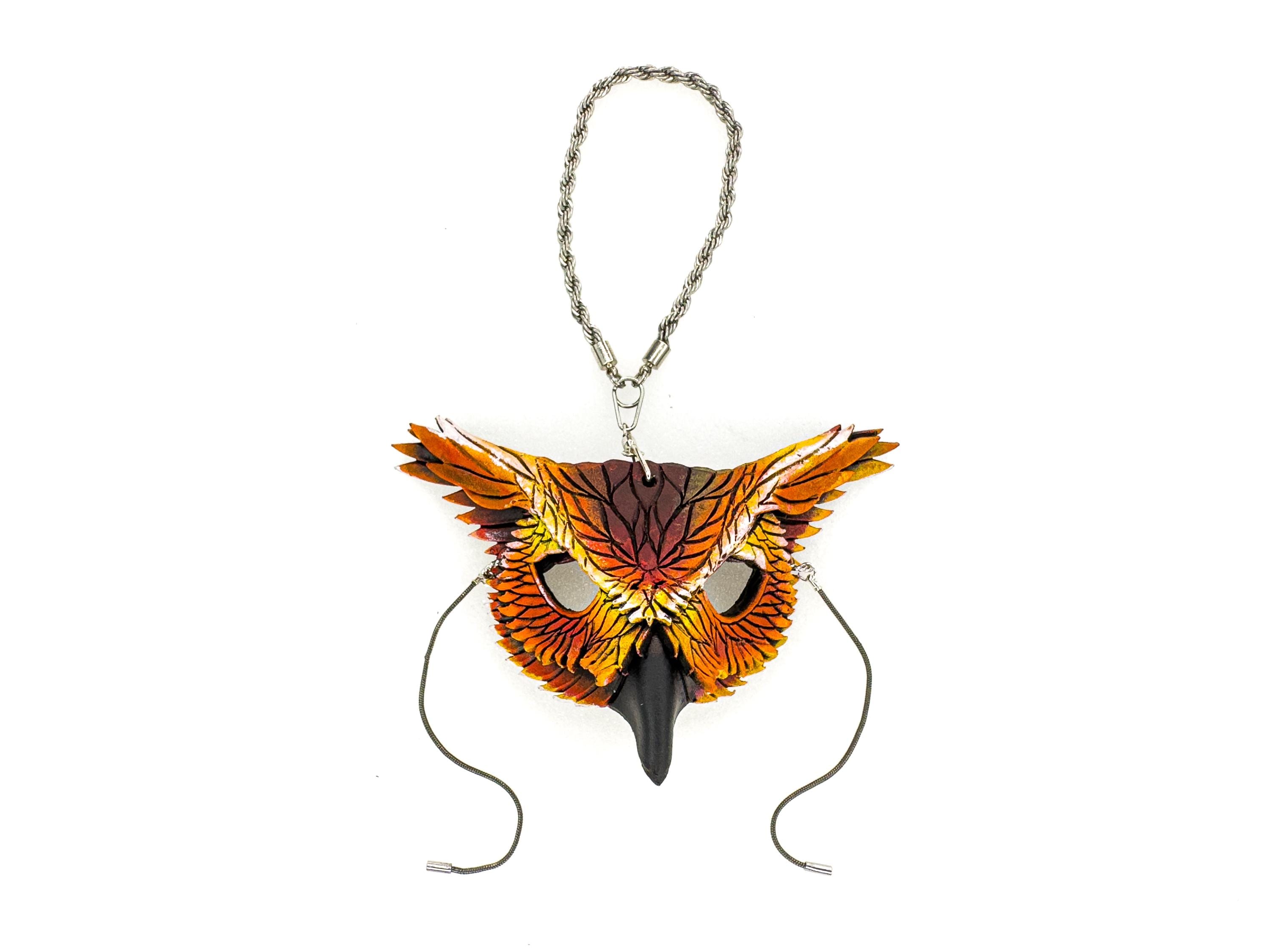Wise Owl Leather Mini Mask – Handcrafted Charm for Rearview Mirrors, Handbags, Lanyards, Party Favors & More