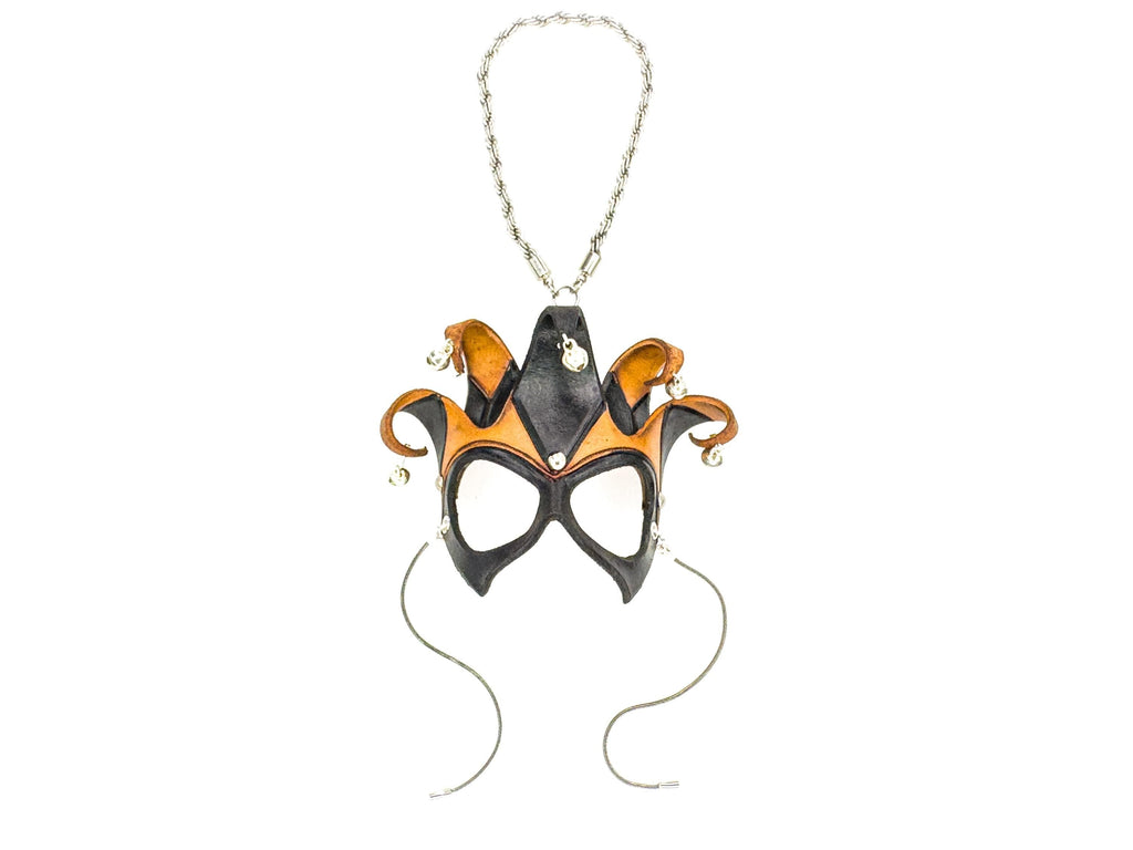 Court Jester - 5 Point Leather Mini Mask – Handcrafted Charm for Rearview Mirrors, Handbags, Lanyards, Party Favors & More