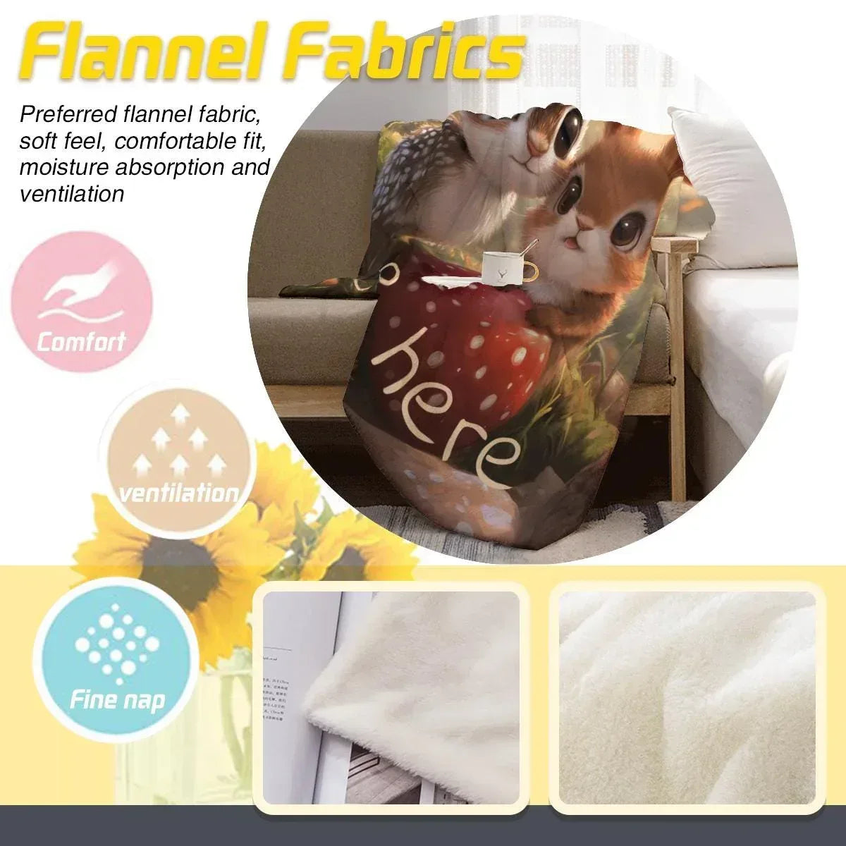 Personalized Bunny & Deer Snuggle Blanket: Soft Flannel Fleece Throw, Name Gift