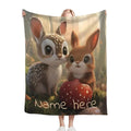 Personalized Bunny & Deer Snuggle Blanket: Soft Flannel Fleece Throw, Name Gift