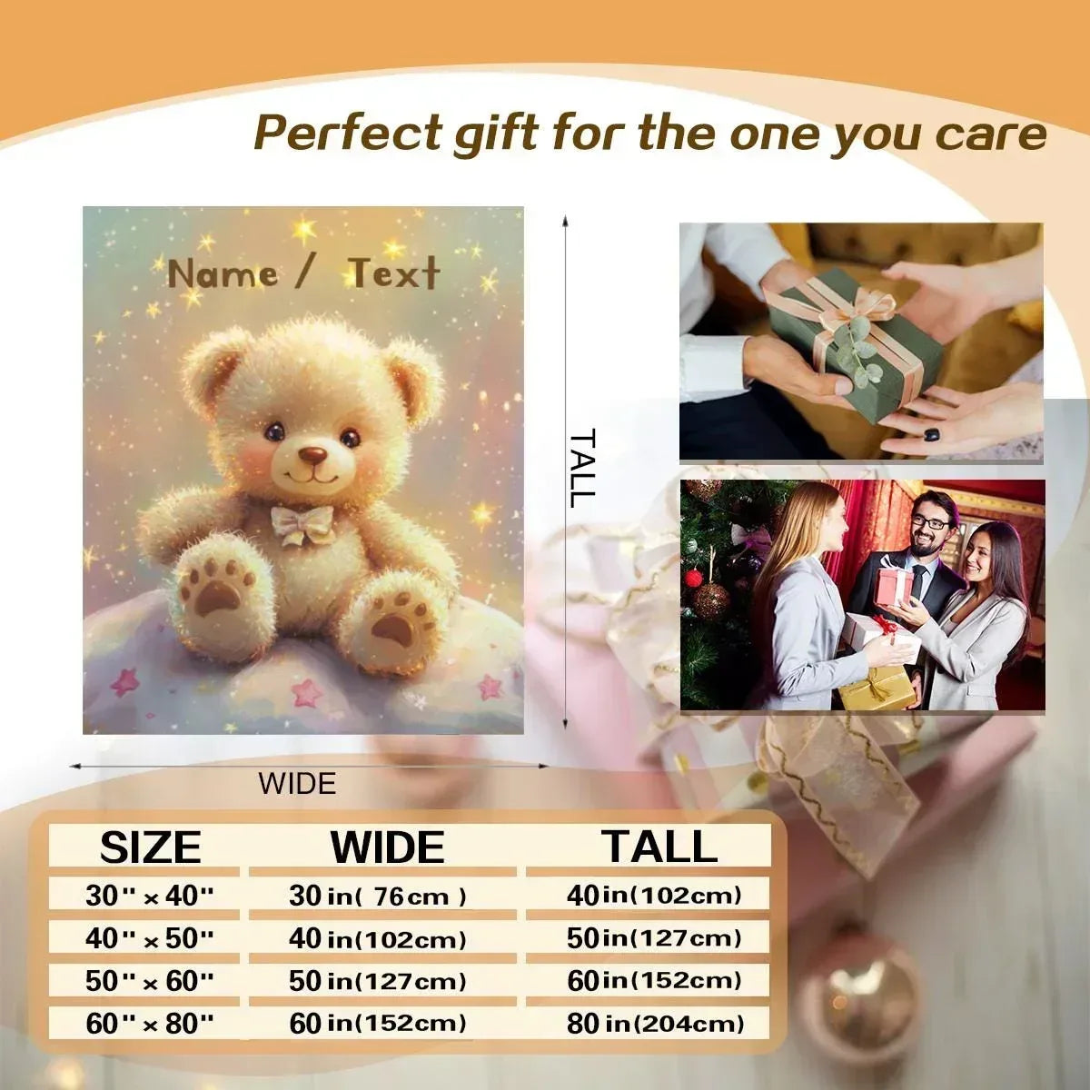 Personalized Teddy Bear Plush Blanket - Snuggly Throw Soft Flannel Fleece Custom Name Gift