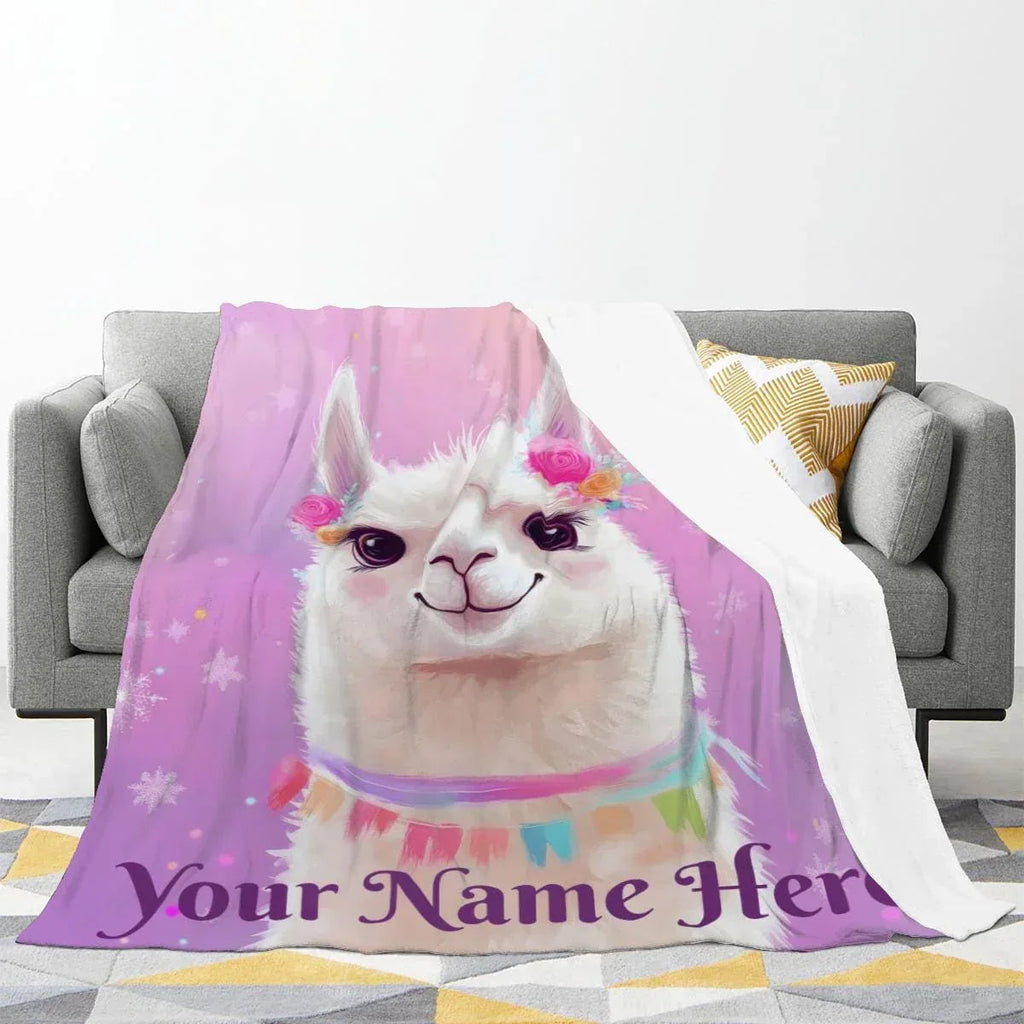 Personalized Llama Fleece Blanket: Alpaca Custom Name Throw