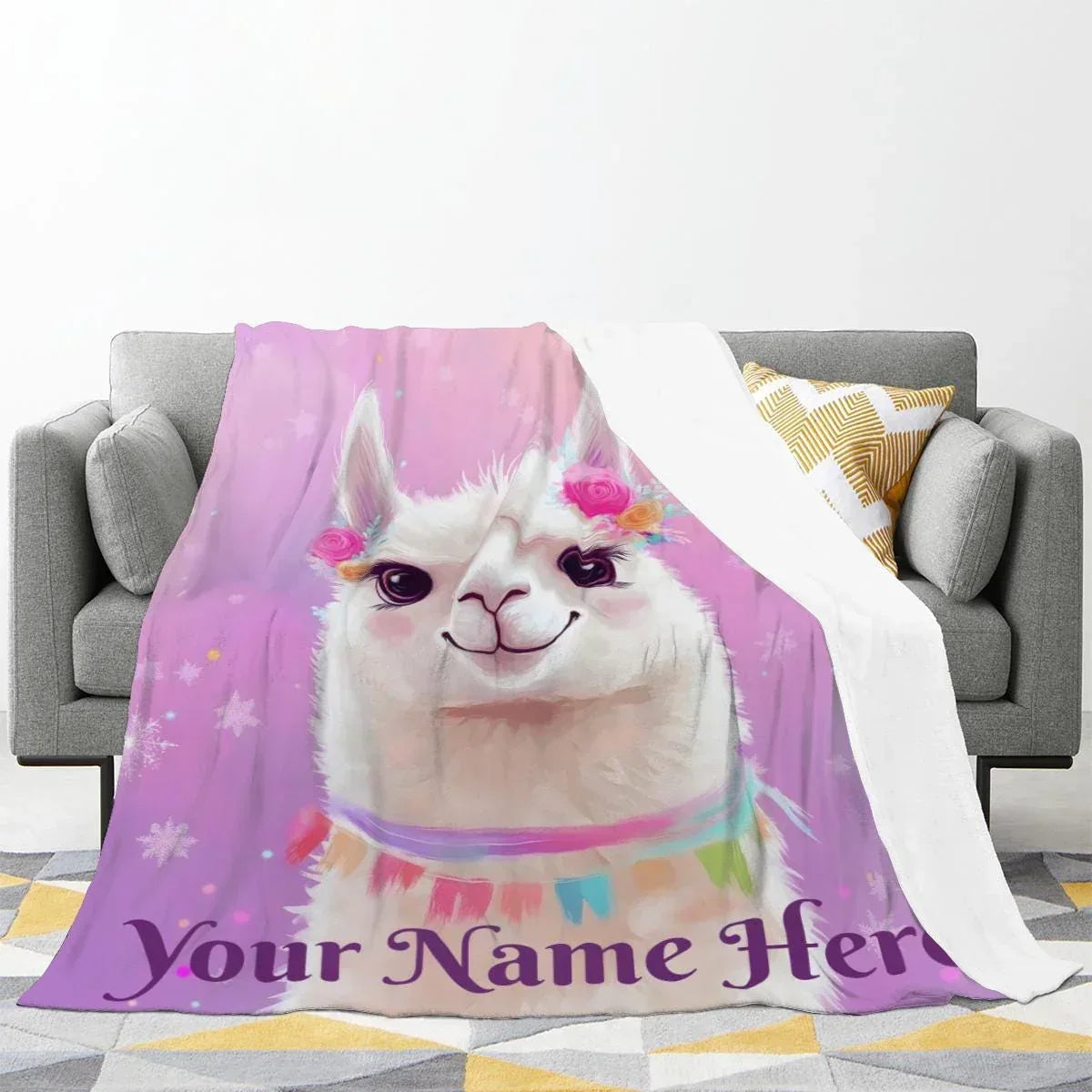 Personalized Llama Fleece Blanket: Alpaca Custom Name Throw