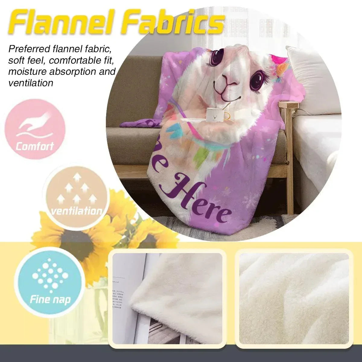 Personalized Llama Fleece Blanket: Alpaca Custom Name Throw